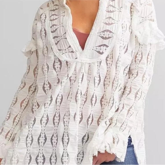 Free People Candy Shop Tunic Brown Lace Blouse Small - Picture 14 of 15